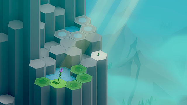 screenshot: shrubby beard tongue on a mountainside, clouds and mountain peaks in the background